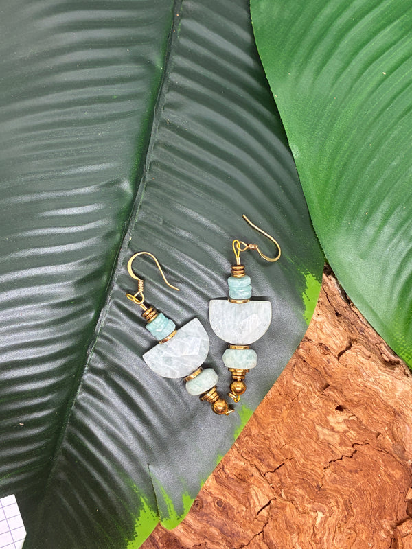 Boucles d'oreilles Amazonite Lune Dorée