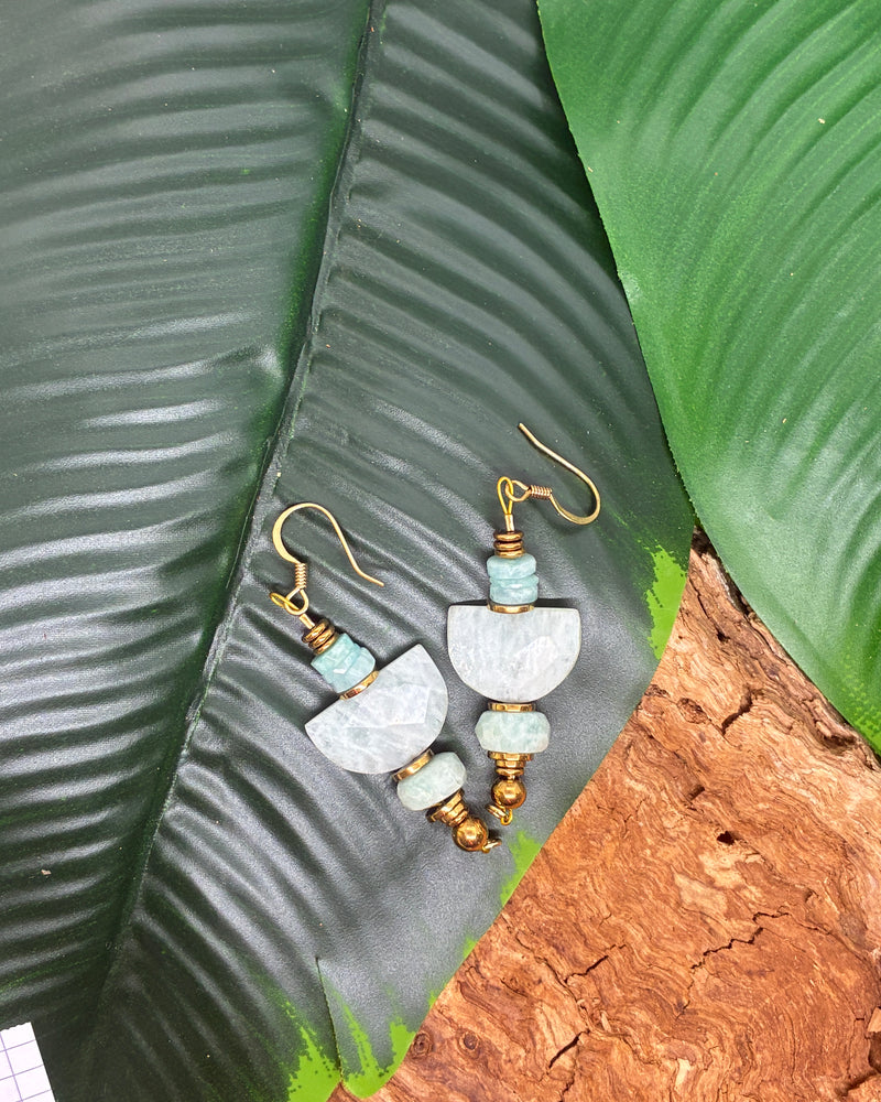 Boucles d'oreilles Amazonite Lune Dorée