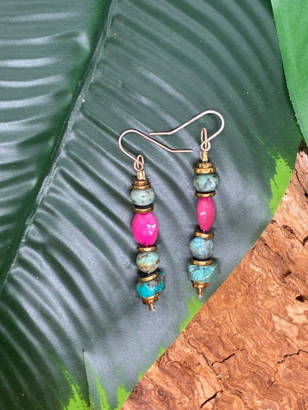 Boucles d'oreilles Turquoise & Opale Rose