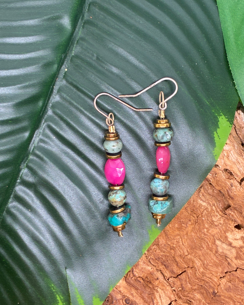 Boucles d'oreilles Turquoise & Opale Rose
