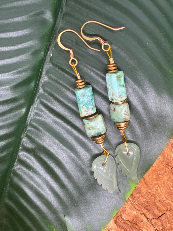 Boucles d'oreilles Turquoise du Pérou & Ailes