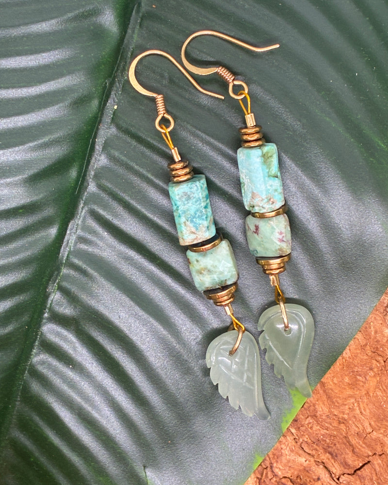 Boucles d'oreilles Turquoise du Pérou & Ailes