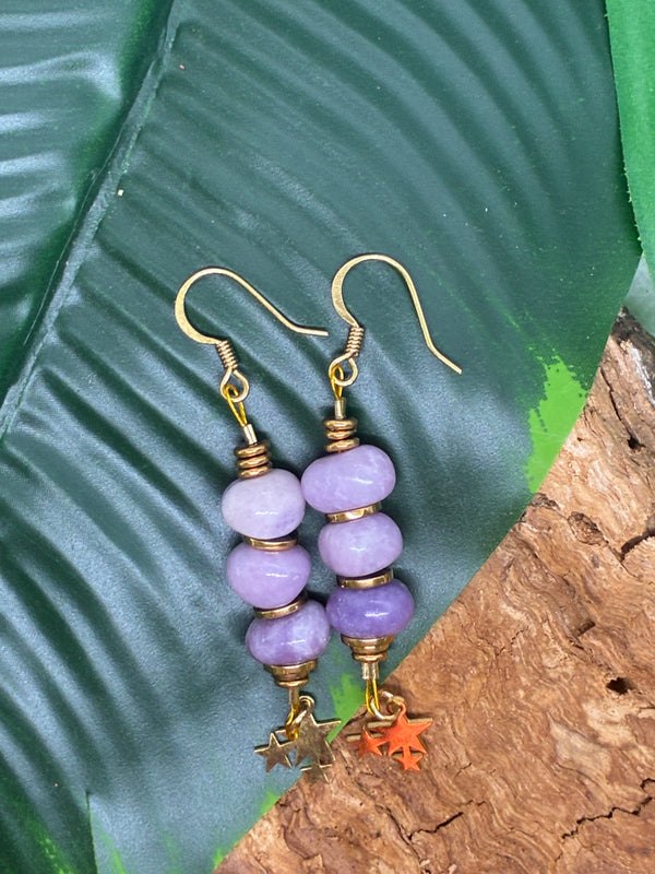 Boucles d'oreilles Lepidolites Violette & Constellation