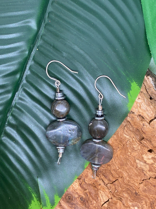 Boucles d'oreilles Lépidolite & Acier