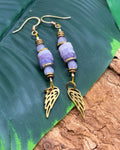 Boucles d'oreilles Lépidolite & Ailes Dorées