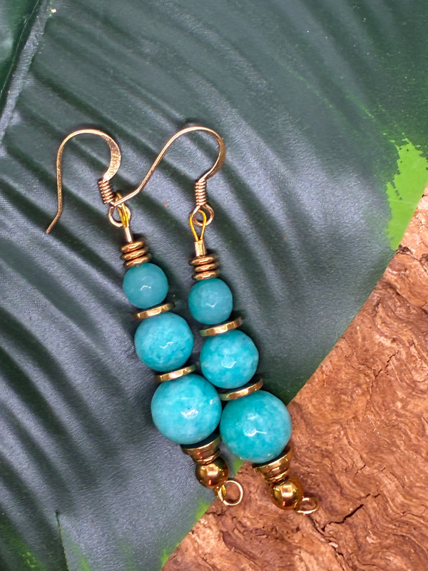 Boucles d'oreilles Amazonite Bleu Ciel & Doré