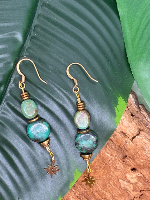 Boucles d'oreilles Turquoise & Étoile Dorée