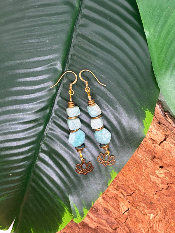Boucles d'oreilles Amazonite & Lotus Doré