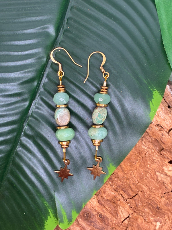 Boucles d'oreilles Chrysoprase & Turquoise Étoile Dorée