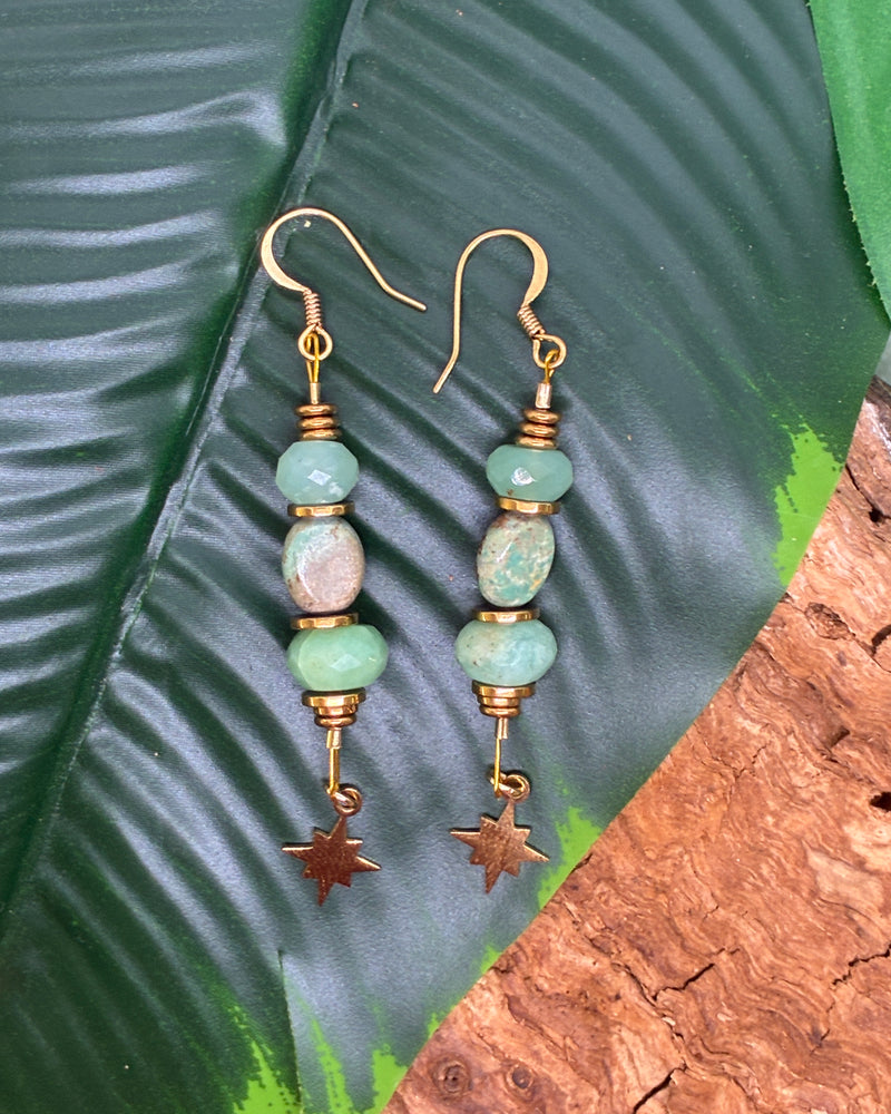 Boucles d'oreilles Chrysoprase & Turquoise Étoile Dorée