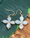 Boucles d'oreilles Pierre de Lune Fleur Dorée