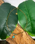 Collier Turquoise d'Arizona · Topaze Céleste & Hématite Doré