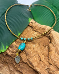 Collier Turquoise d'Arizona · Topaze Céleste & Hématite Doré