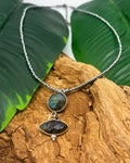 Collier Labradorite Double Pendentif & Hématite Argentée