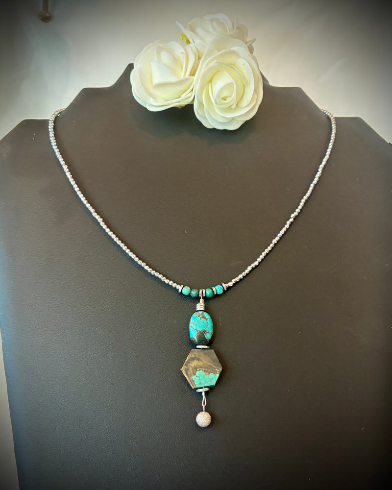 Collier Turquoise Brute & Hématite Argentée