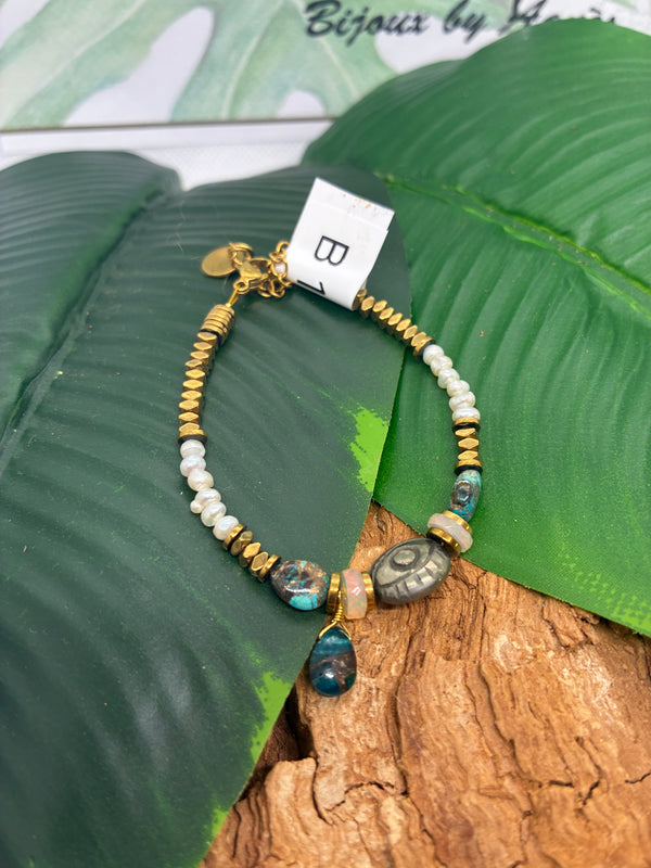 Bracelet Composite · Pyrite · Chrysocolle · Apatite & Nacre