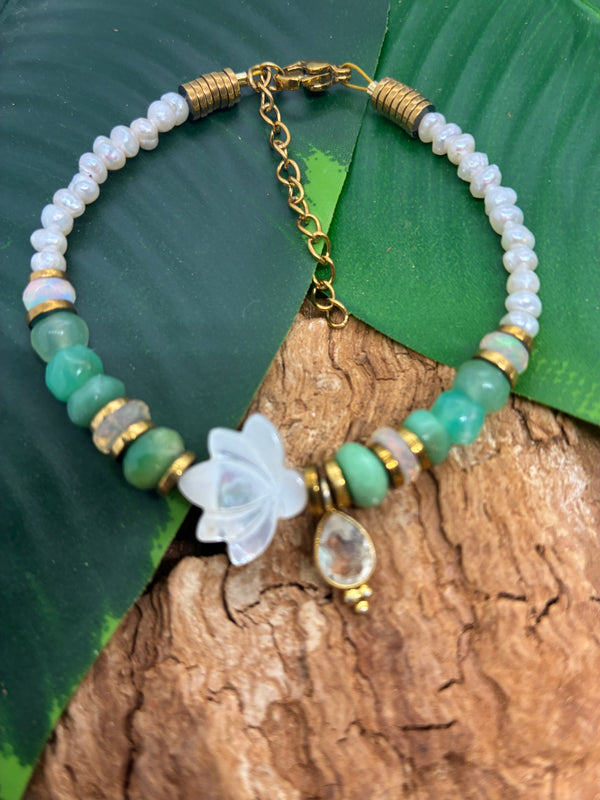 Bracelet Chrysoprase · Opale · Nacre Lotus & Cristal