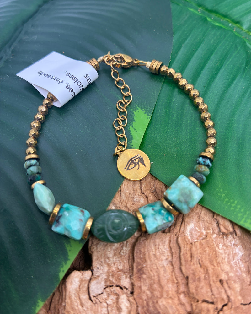 Bracelet Émeraude · Turquoise du Pérou & Hématite Dorée