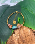 Bracelet Turquoise d'Arizona · Pierre de Soleil & Hématite Dorée
