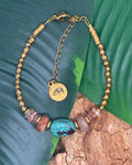 Bracelet Turquoise d'Arizona · Pierre de Soleil & Hématite Dorée