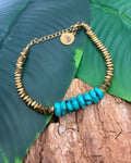 Bracelet Turquoise Américaine & Hématite Dorée