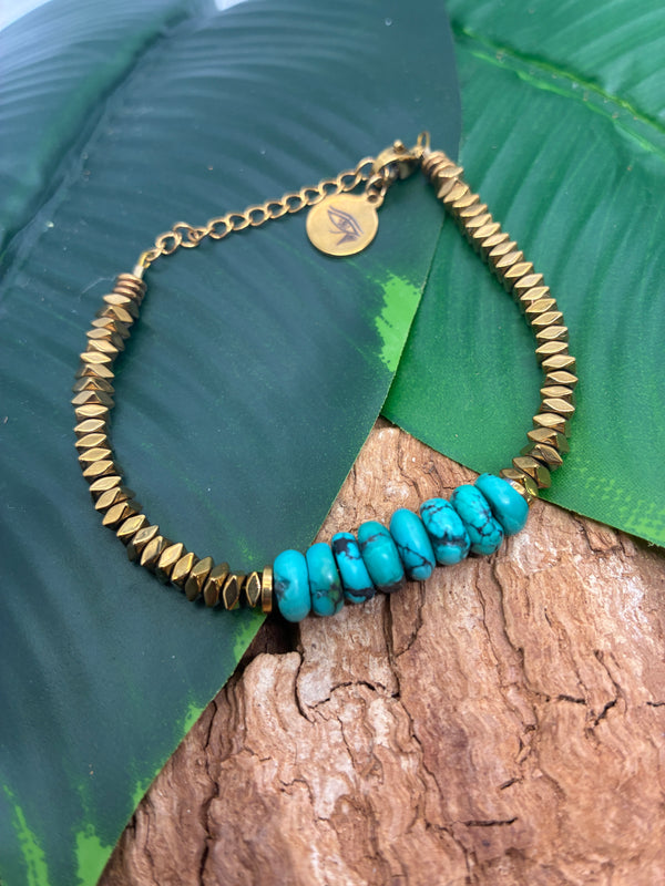 Bracelet Turquoise Américaine & Hématite Dorée