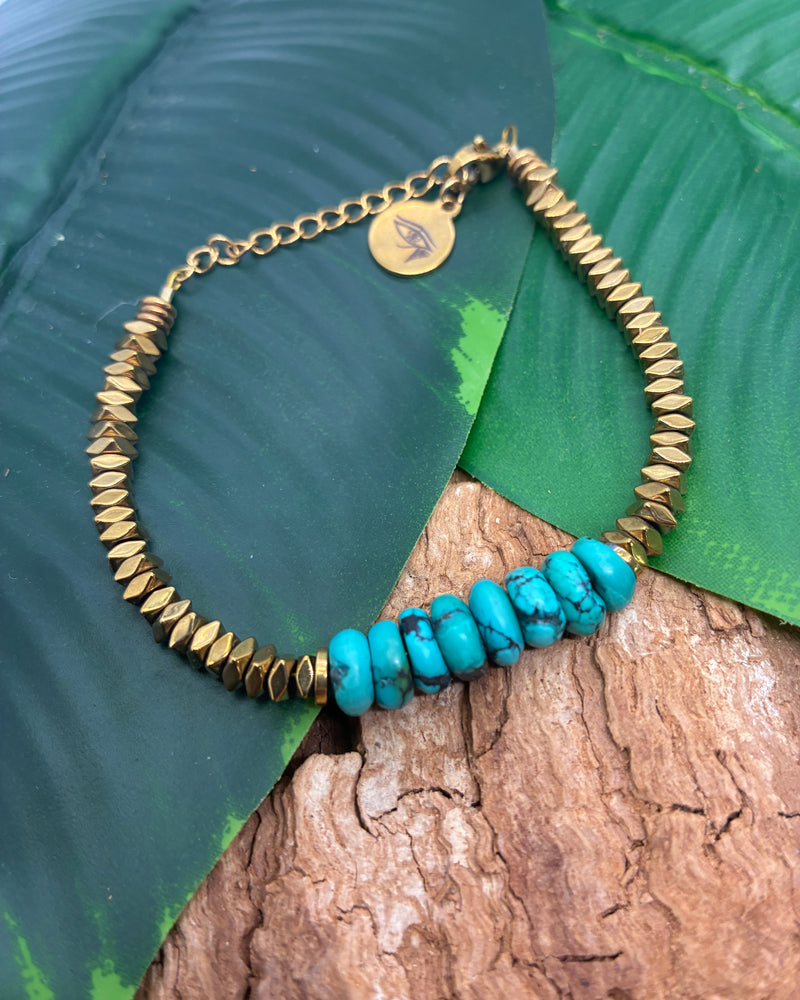Bracelet Turquoise Américaine & Hématite Dorée
