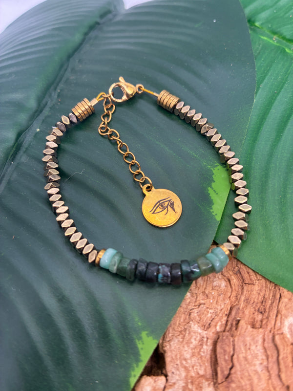 Bracelet Onyx Vert & Hématite Dorée