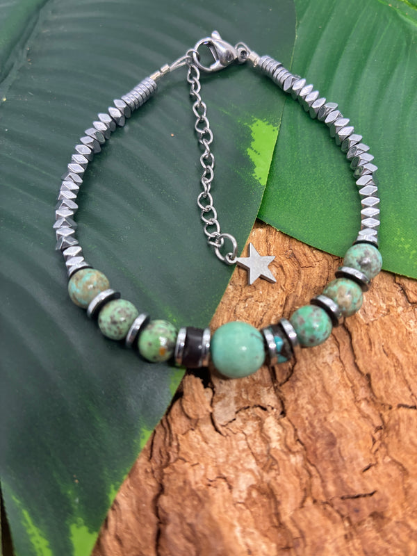 Bracelet Turquoise & Hématite Argentée