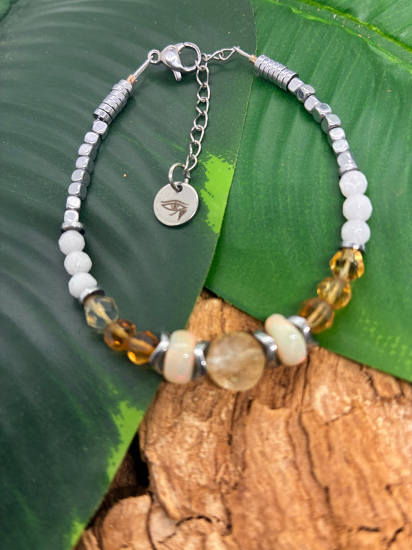 Bracelet Opale de Feu, Jade Blanc & Citrine