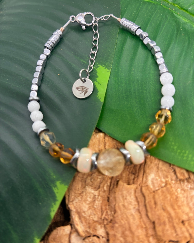 Bracelet Opale de Feu, Jade Blanc & Citrine