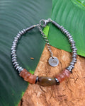 Bracelet Opale Noire, Pierre de Soleil & Hématite Argentée