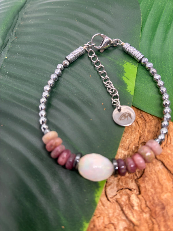 Bracelet Opale, Tourmaline Rose & Rhodonite