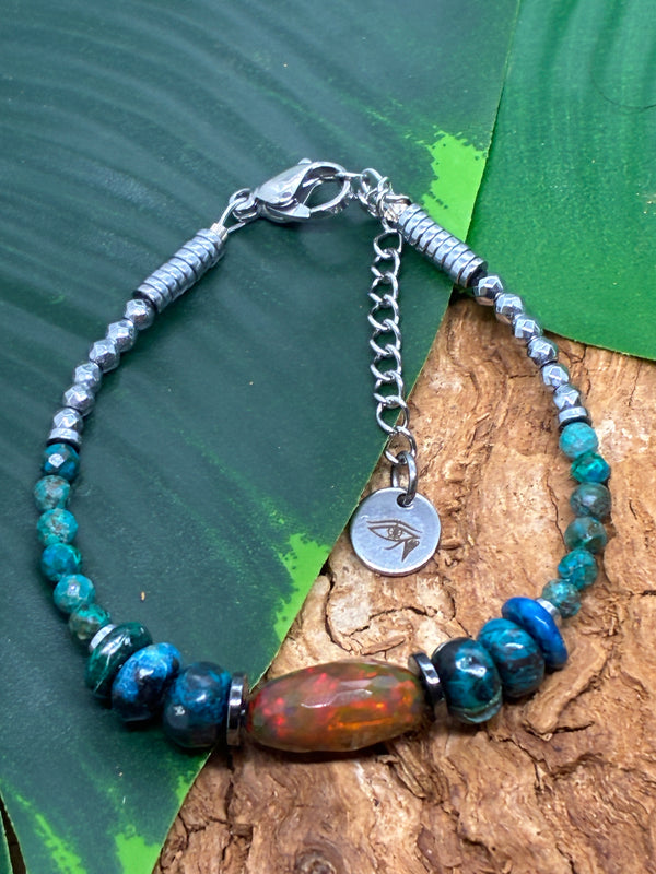 Bracelet Opale Noire & Chrysocolle